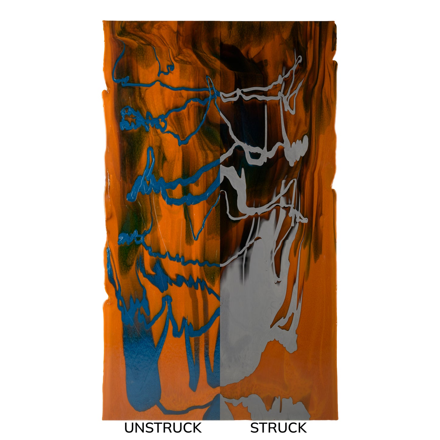Burnt Orange Opalescent with Steel Blue Opalescent Drizzle, 2-Color Mix